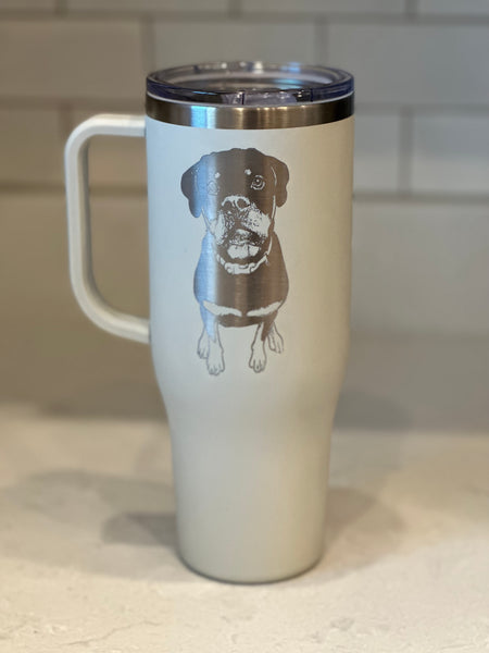 Custom Pet Portrait 40 oz. Stainless Steel Insulated Tumbler with Handle, Laser Engraved Tumbler